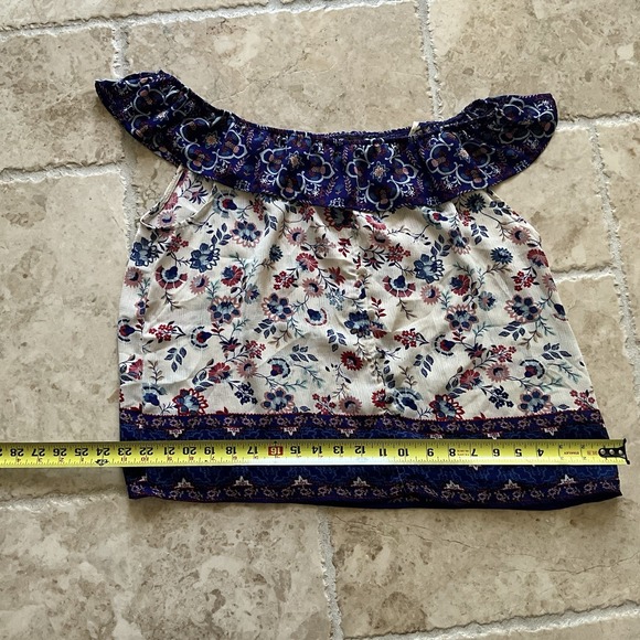 Floral Print Off Shoulder Top Bohemian Style Blue Red White Patterned‎ - Picture 9 of 9